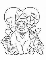 Coloring Pages Cat Valentine Valentines Cats Printable Heart Kitty Adults Kitten Printables Hearts Dogs Colouring Color Sheets sketch template
