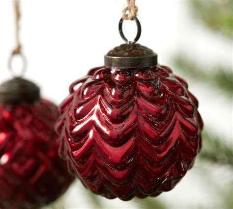 Mercury Glass Adorned Ornaments Set Of 6 Red Pottery Barn