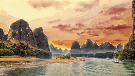 hd wallpaper landscape asia china guangxi guilin yangshuo county li river fondos de