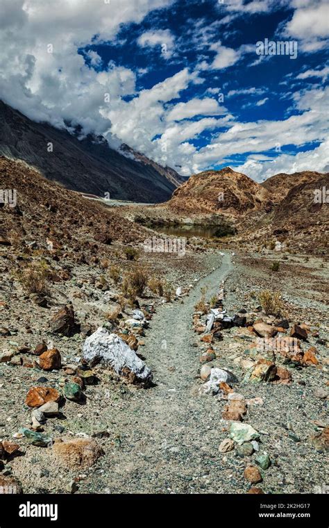 foot path  sacred lake lohat tso  himalayas nubra valley ladakh
