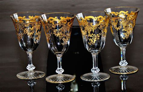 Antique St Louis Crystal Gold Encrusted Wine Glasses Set Of 4 Etsy Uk