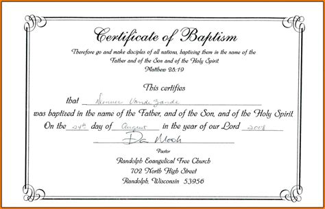 samples  baptism certificates calepmidnightpigco  christian