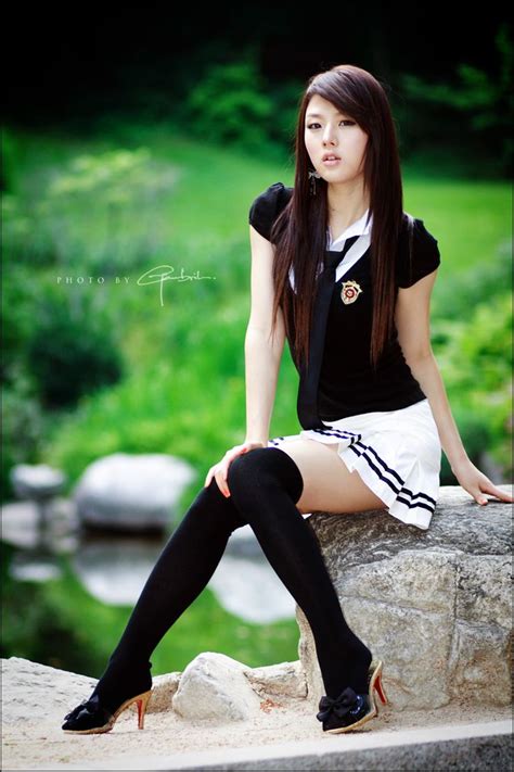 hwang mi hee korean sexy model sexy schoolgirl dress fashion photoshoot outdoor part 3 photo