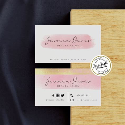 feminine business card design rosegold beauty salon business etsy