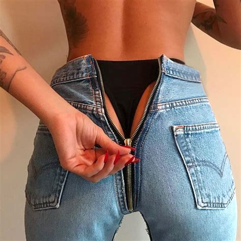 high waist jeans women sexy back zipper denim pants