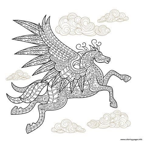 pegasus winged horse hard advanced adult animal coloring pages printable
