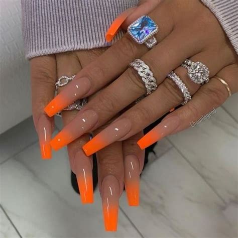 pin  naturalmente donne  nails   orange acrylic nails long