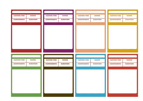 blank spell cards colors flash card template trading card template
