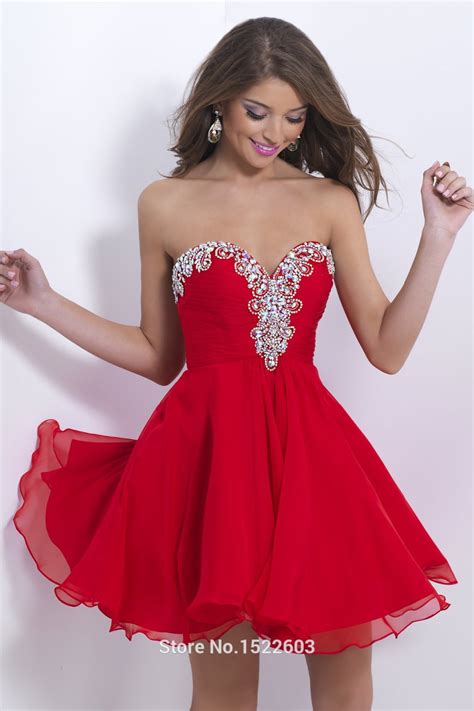 Sexy Red Sweetheart Chiffon Short Prom Dresses 2015