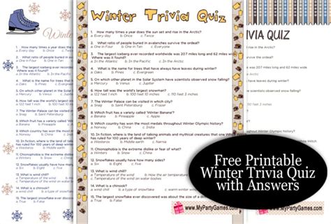 printable winter trivia quiz  answers