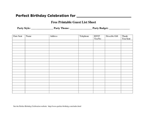 images   printable guest list sheet  printable guest