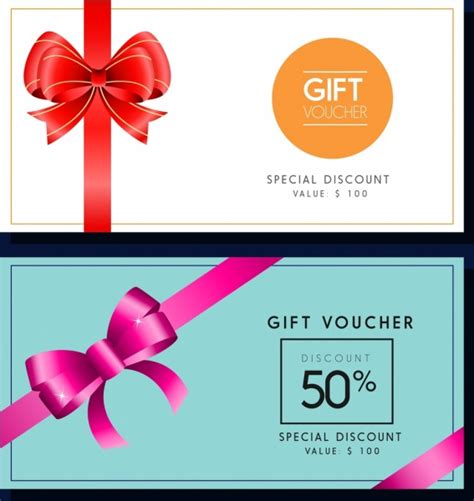 gift voucher templates colored ribbon decoration vector misc
