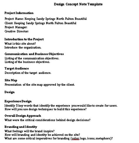sample concept note template notes template templates concept