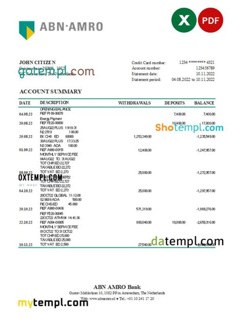 netherlands abn amro bank statement excel   template save  create