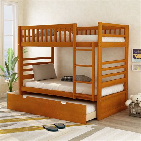 merax wood bunk bed twin  twin multiple finishes  trundle