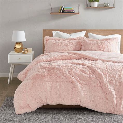 minky plush faux fur pink comforter set