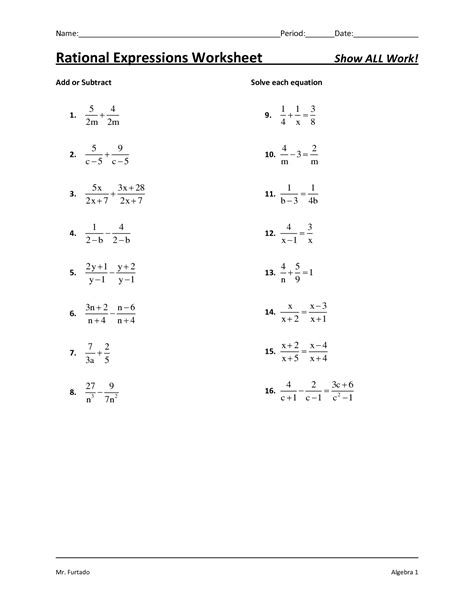 rational expressions  equations worksheet  worksheet