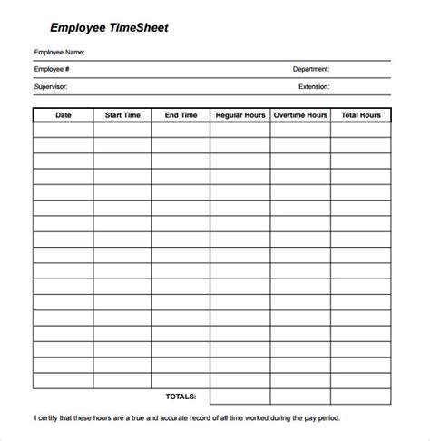 simple printable monthly timesheet template