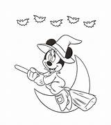 Pages Halloween Minnie Mouse Witch Coloring Disney Flying Mickey Template Princess Witches sketch template