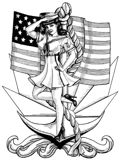 Navy Pin Up Girl Drawing By Scarlett Royal