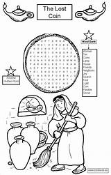 Coin Lost Parable Coloring Word Pages Search Sunday School Parables Puzzle Bible Kids Sheep Craft Luke Coins Puzzles Jesus Story sketch template