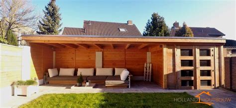 maatwerk balklaag tuinhuis met veranda overkapping luifel op maat met plat dak en overstek