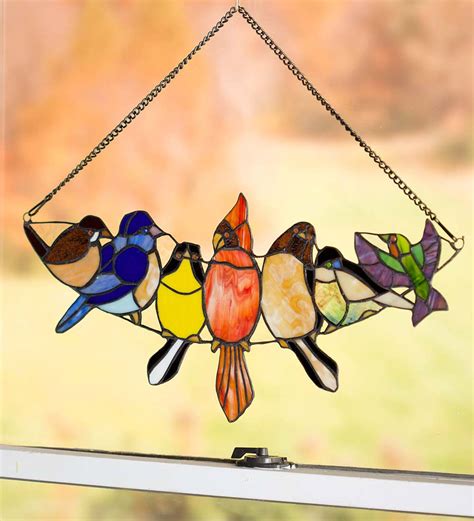 hanging stained glass bird art plowhearth