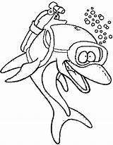 Diver Coloring Cartoon Pages Fish Clipart Animals Scuba Diving Dolphin Cliparts School Kids Equipment Printable Setup Popular sketch template