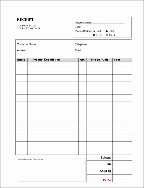 printable receipt invoice template