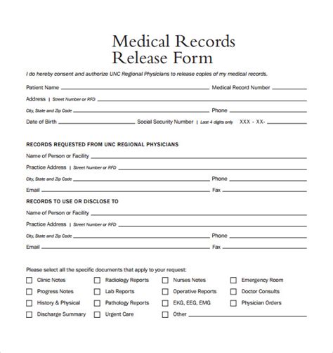 sample medical records release forms