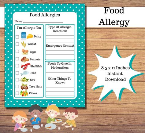 food allergy form food allergy info sheet daycare forms kids food