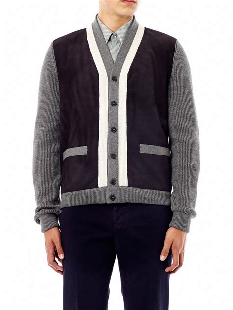 lyst gucci suede front cardigan in gray for men