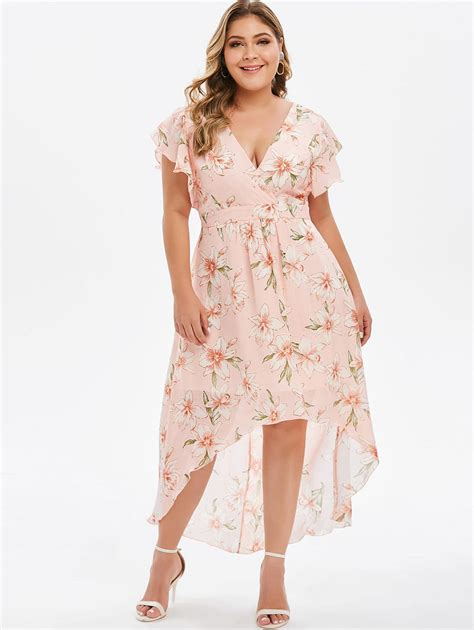 women summer dress plus size ruffle sleeve floral print lady dresses