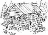 Cabin Coloring Log Pages Woods Drawing Cottage Printable Summer Burning Drawings Mountain Stamps Cabins Wood Adult Color Patterns Winter Outline sketch template
