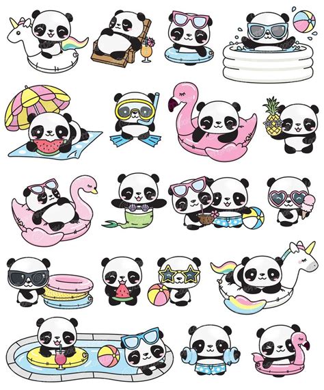 Premium Vector Clipart Kawaii Panda Cute Panda Pool Party