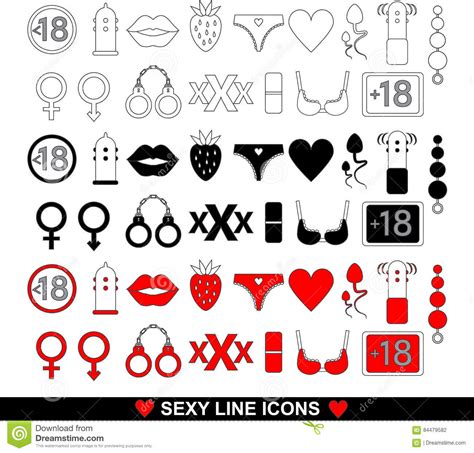 Sex Line Icon Set For Sex Shop Or Valentine`s Day Stock Vector