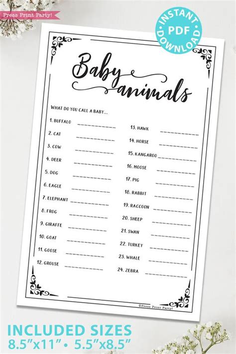 rustic baby shower games printable package press print party