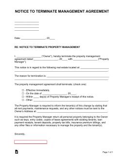 property management agreement termination letter  word eforms