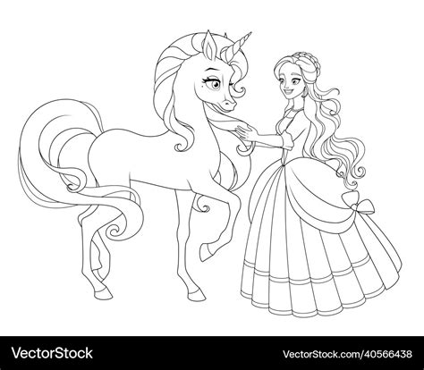 beautiful princess  unicorn coloring vector image