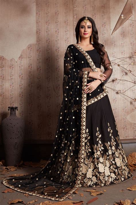 indian dress black color bridal lehenga