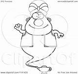 Waving Chubby Genie Clipart Cartoon Outlined Coloring Vector Cory Thoman Royalty sketch template