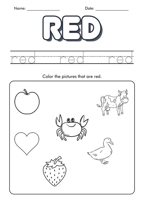 red color worksheets