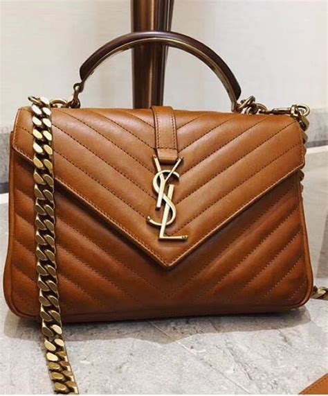 ysl monogram college medium leather shoulder bag   wooden  metal handle ysl handbags