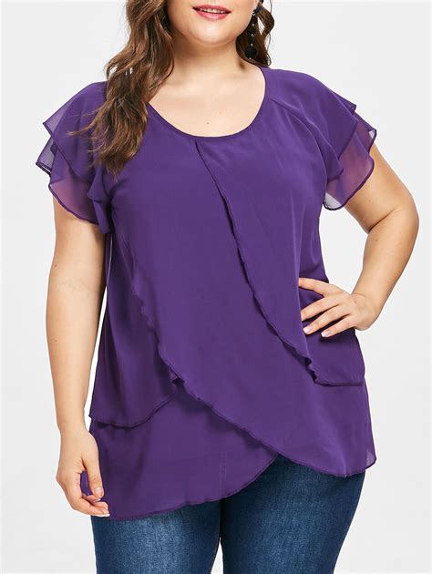 Gamiss Plus Size Chiffon Tulip Blouse Women Blouses Summer O Neck Short