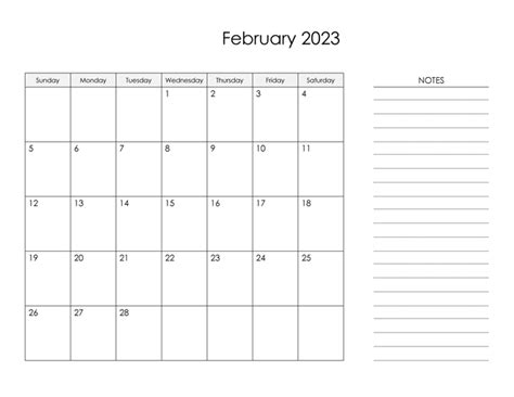 printable  february  calendar  holidays