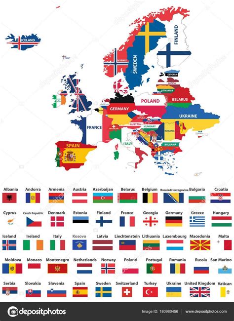 europakarte mit laendern nationalflaggen gemischt alle fuer flaggen zum