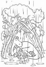 Coloring Dinosaur Arlo Good Shelter Shrubs Rain Spot Taking Under Pages sketch template
