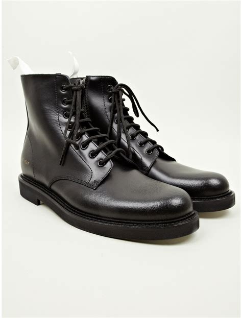 common projects mens black leather combat boots  black  men lyst