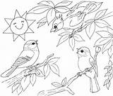 Oiseau Gratuit Coloriages Foret Dessins Paisaje Dessus Nid Chantent Chantant Aimable Dibujos sketch template