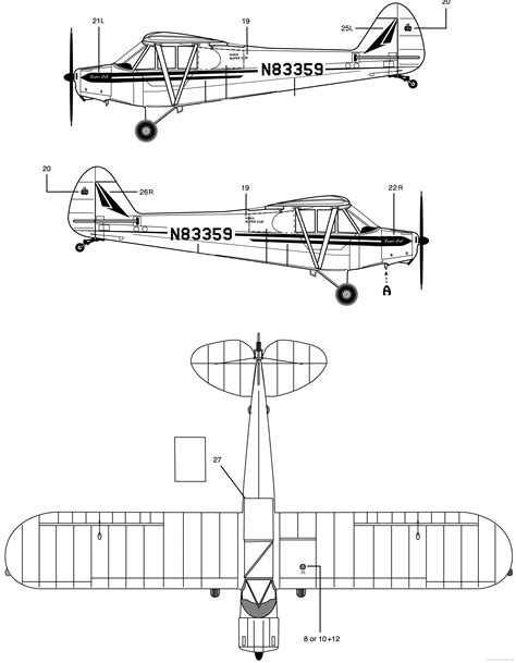 piper pa  super cub aircraft drawings dimensions figures